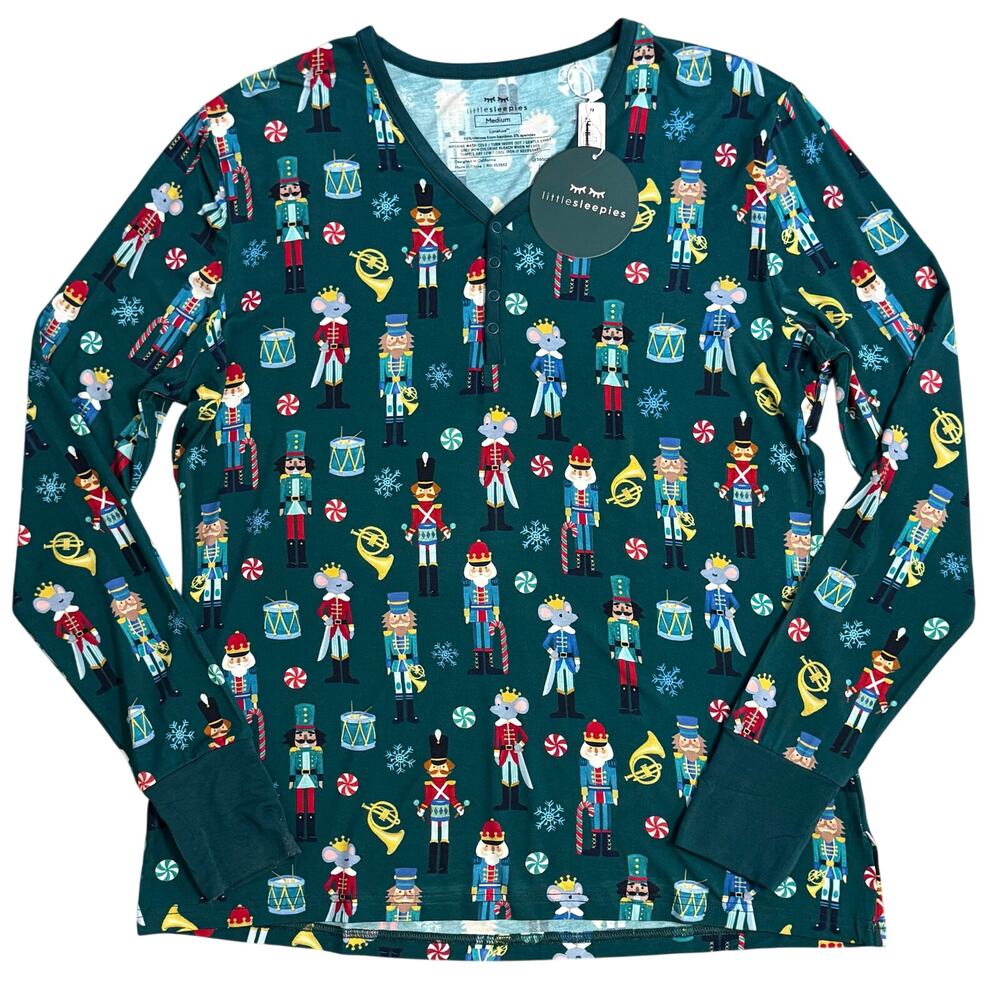 Little Sleepies Nutcracker March Pajama Top Holiday Christmas Green Women Medium